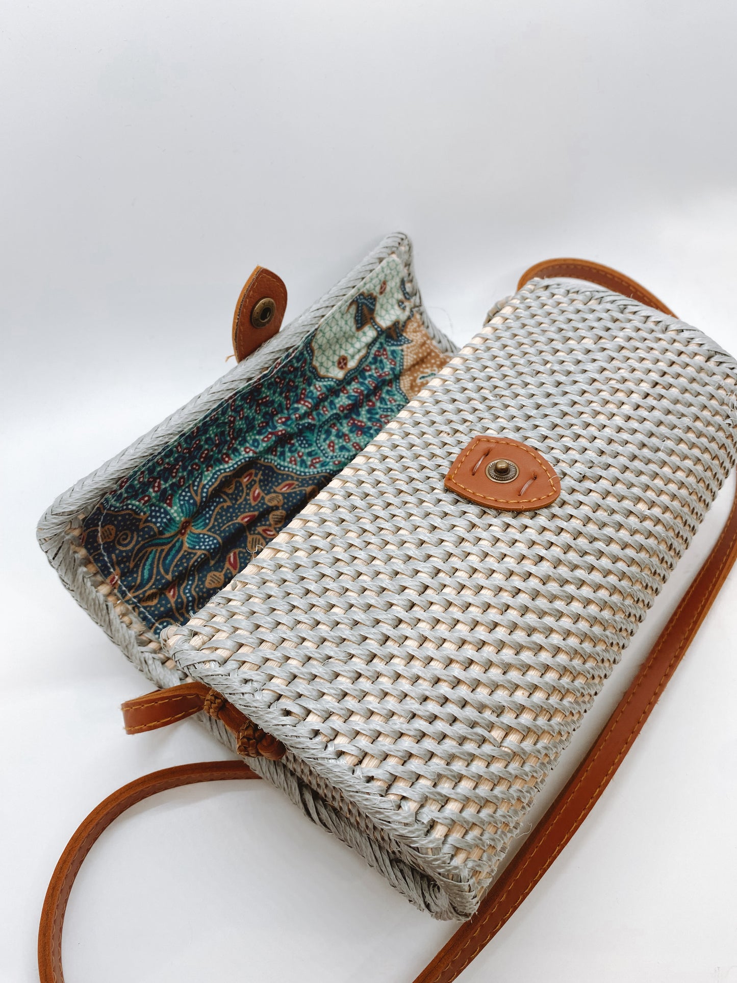 Rectangle Rattan Purse- Grey