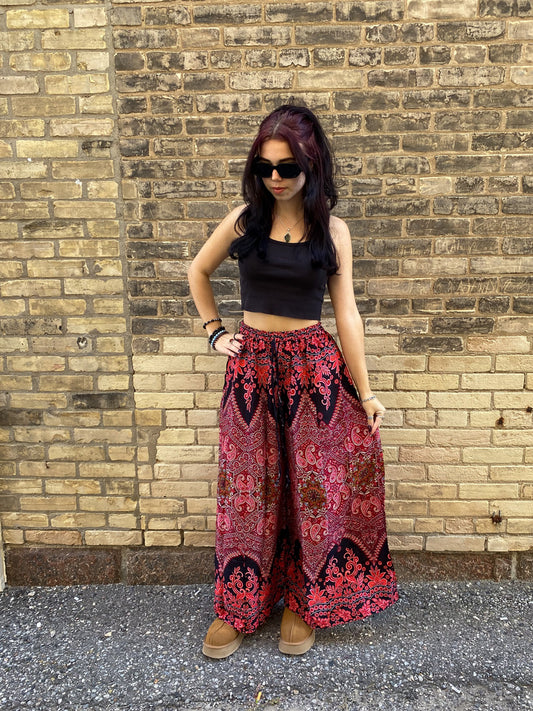 Pink Pattern Flowy Pants