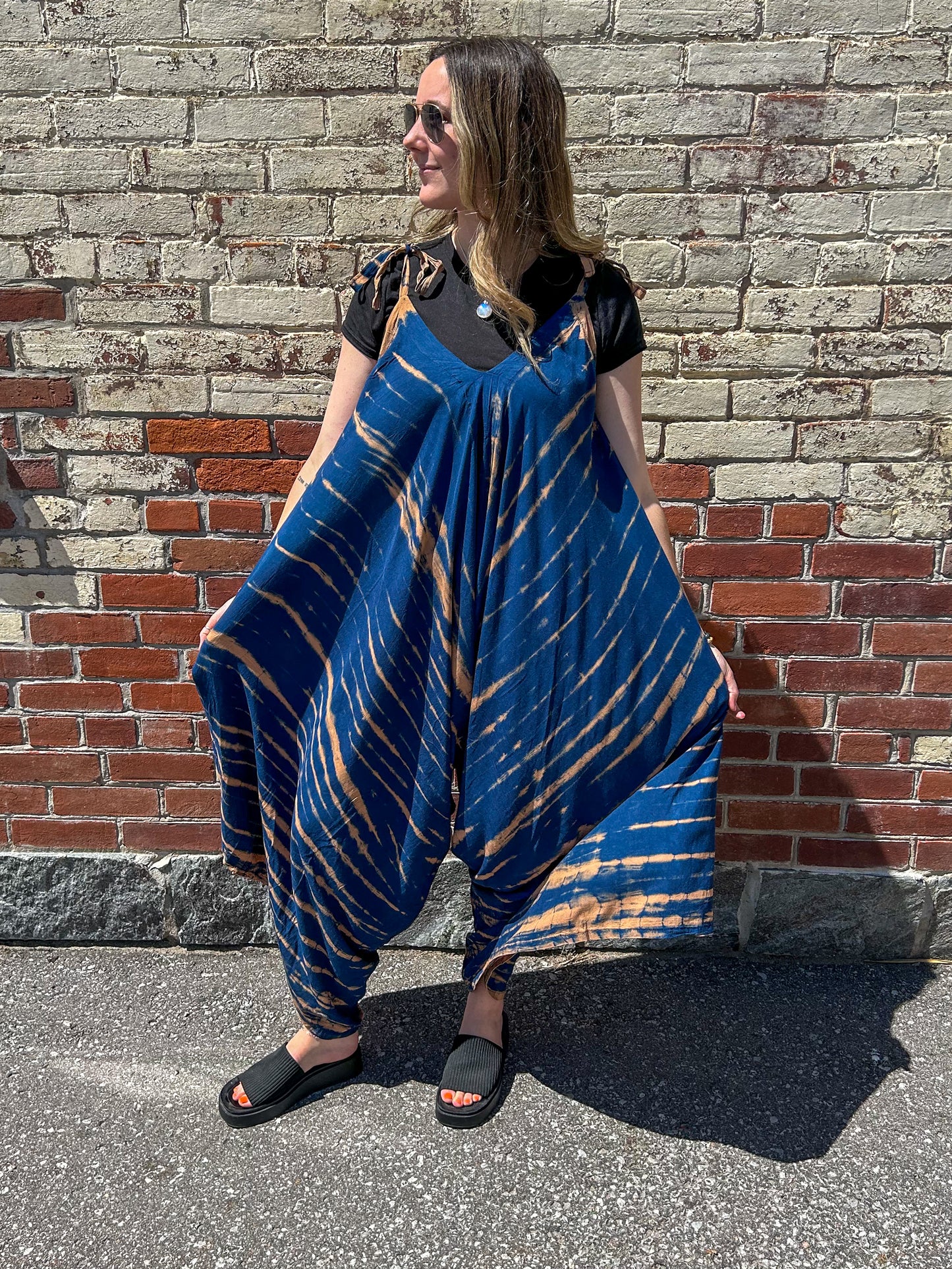 Blue & Brown Tie-Up Romper
