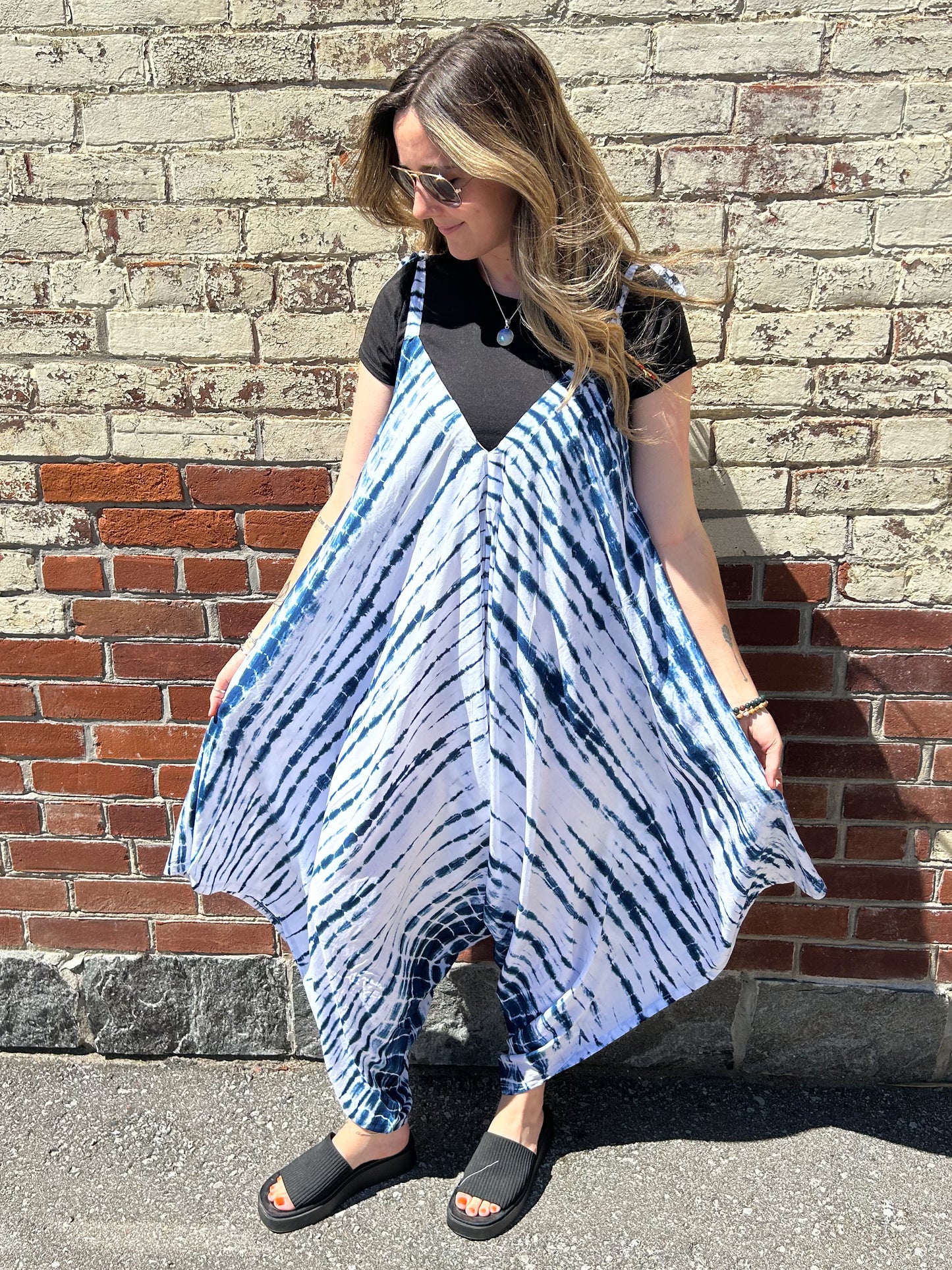 Blue & White Tie-Up Romper