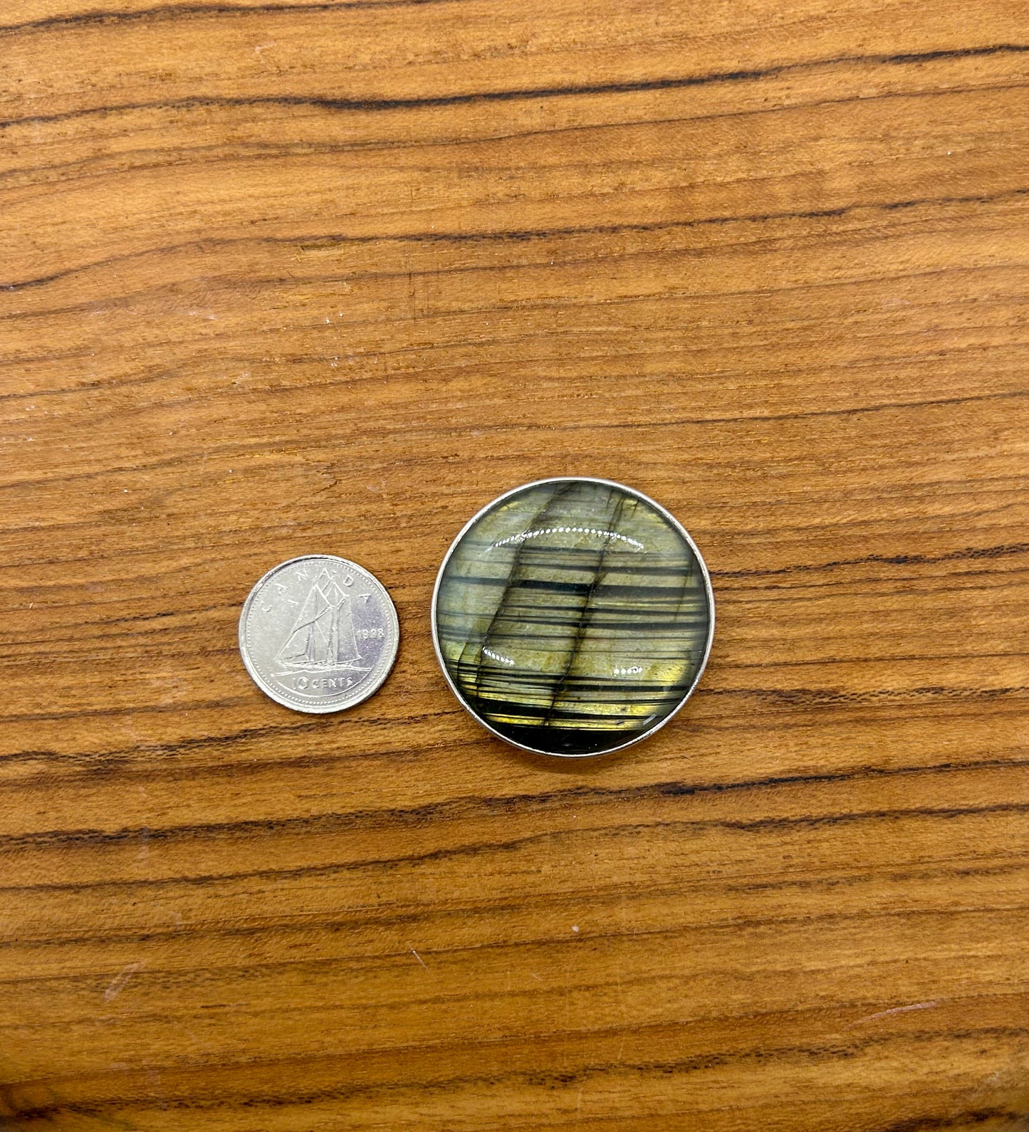 Circular Labradorite Pendant with Feed-Through Clasp