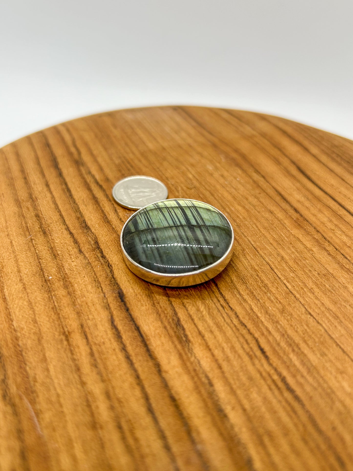 Circular Labradorite Pendant with Feed-Through Clasp