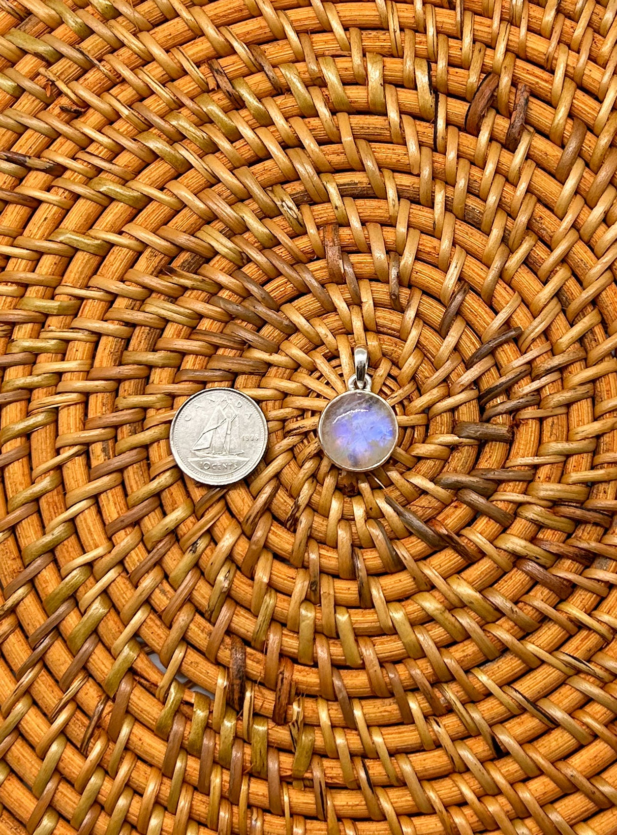 Dainty Full Moon Rainbow Moonstone Pendant