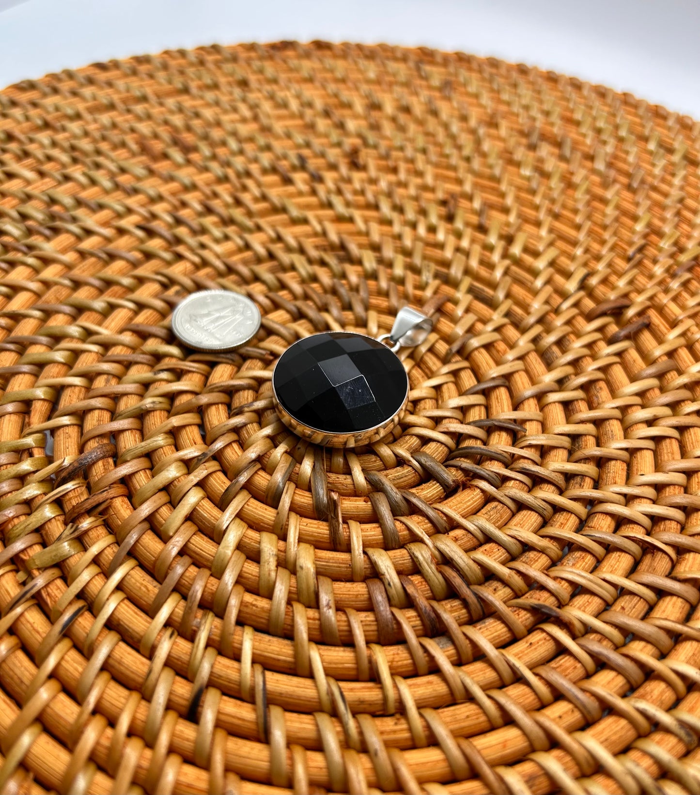 Full Circle Faceted Black Onyx Pendant