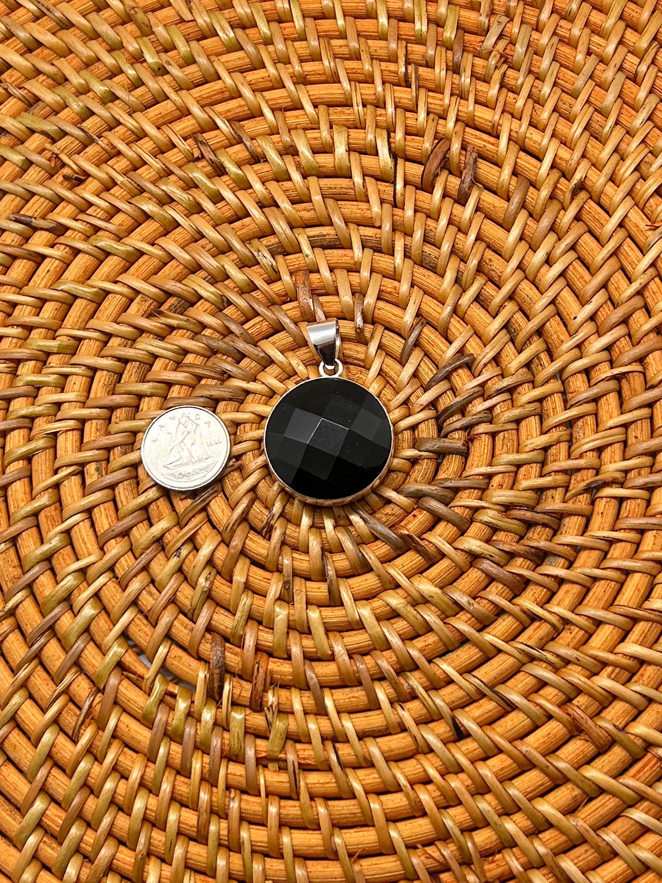 Full Circle Faceted Black Onyx Pendant