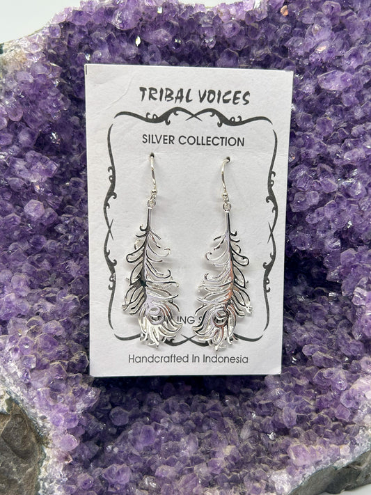 Sterling Silver Peacock Feather Dangles