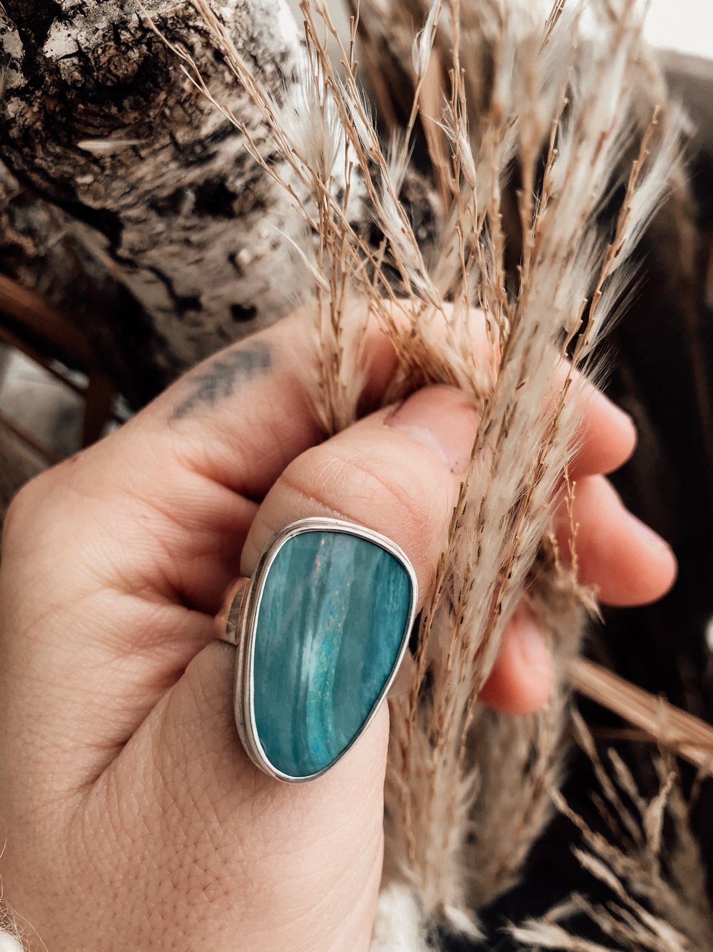 Fluorescent Tides Australian Opal Ring (Size 7.5)