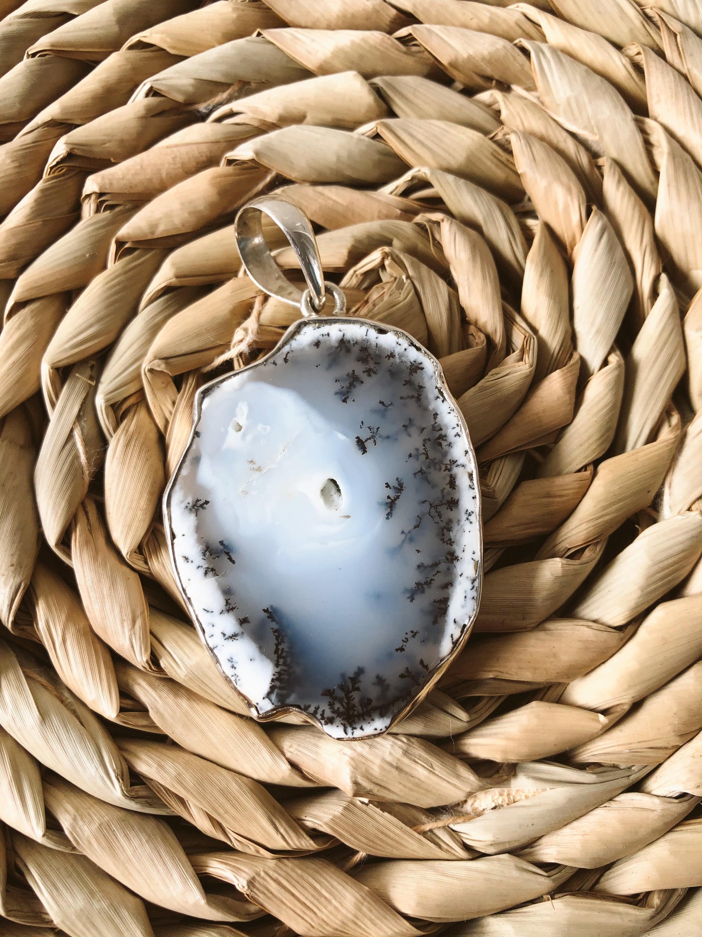 Dendritic Agate Statement Pendant- Ice Dance