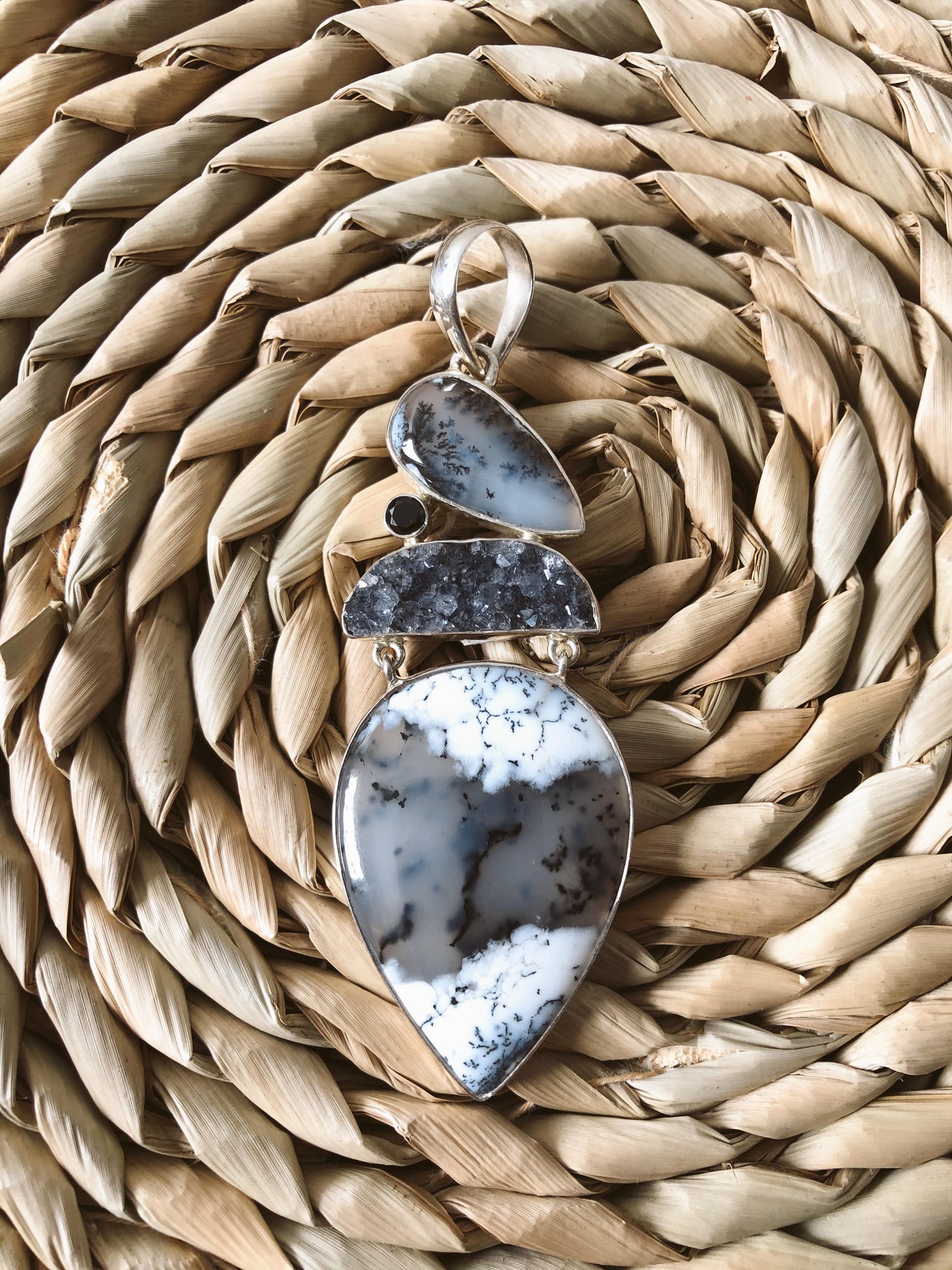 Dendritic Agate Statement Pendant- Snowy Owl