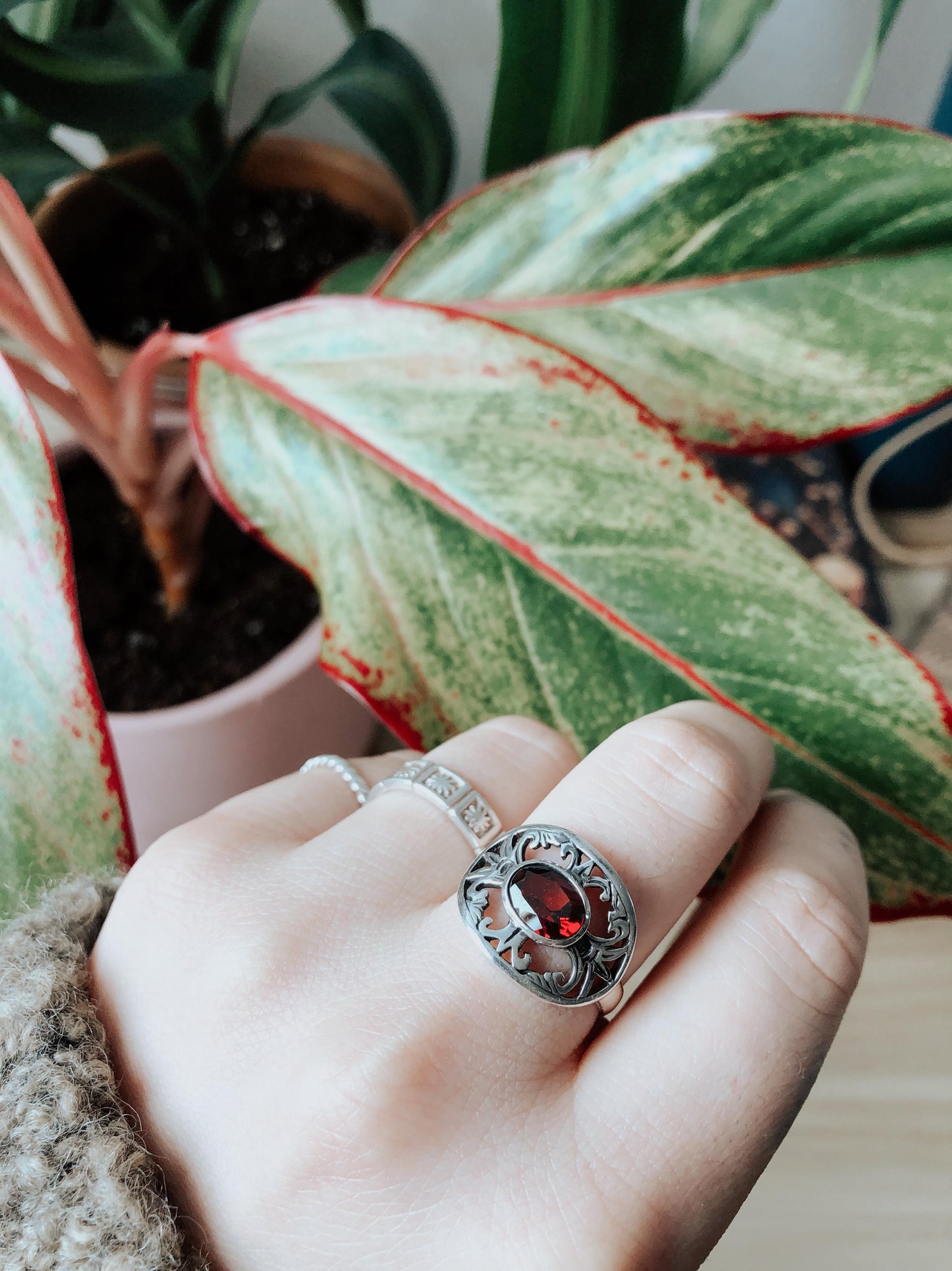 Garnet Ring- Antique Floral