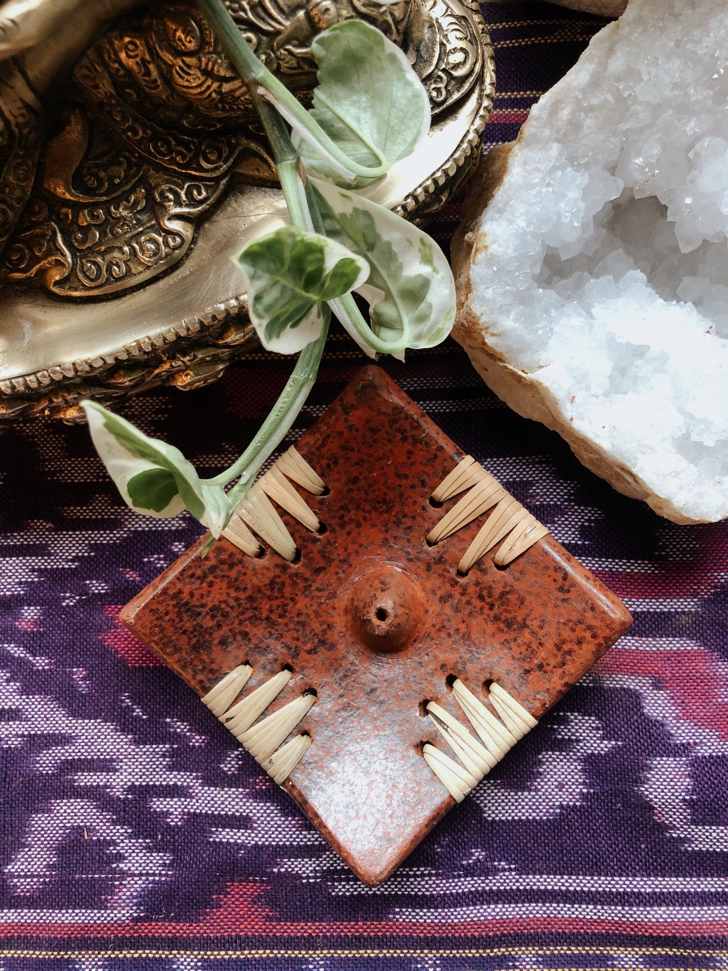 Terracotta Incense Burner- Square with Rattan