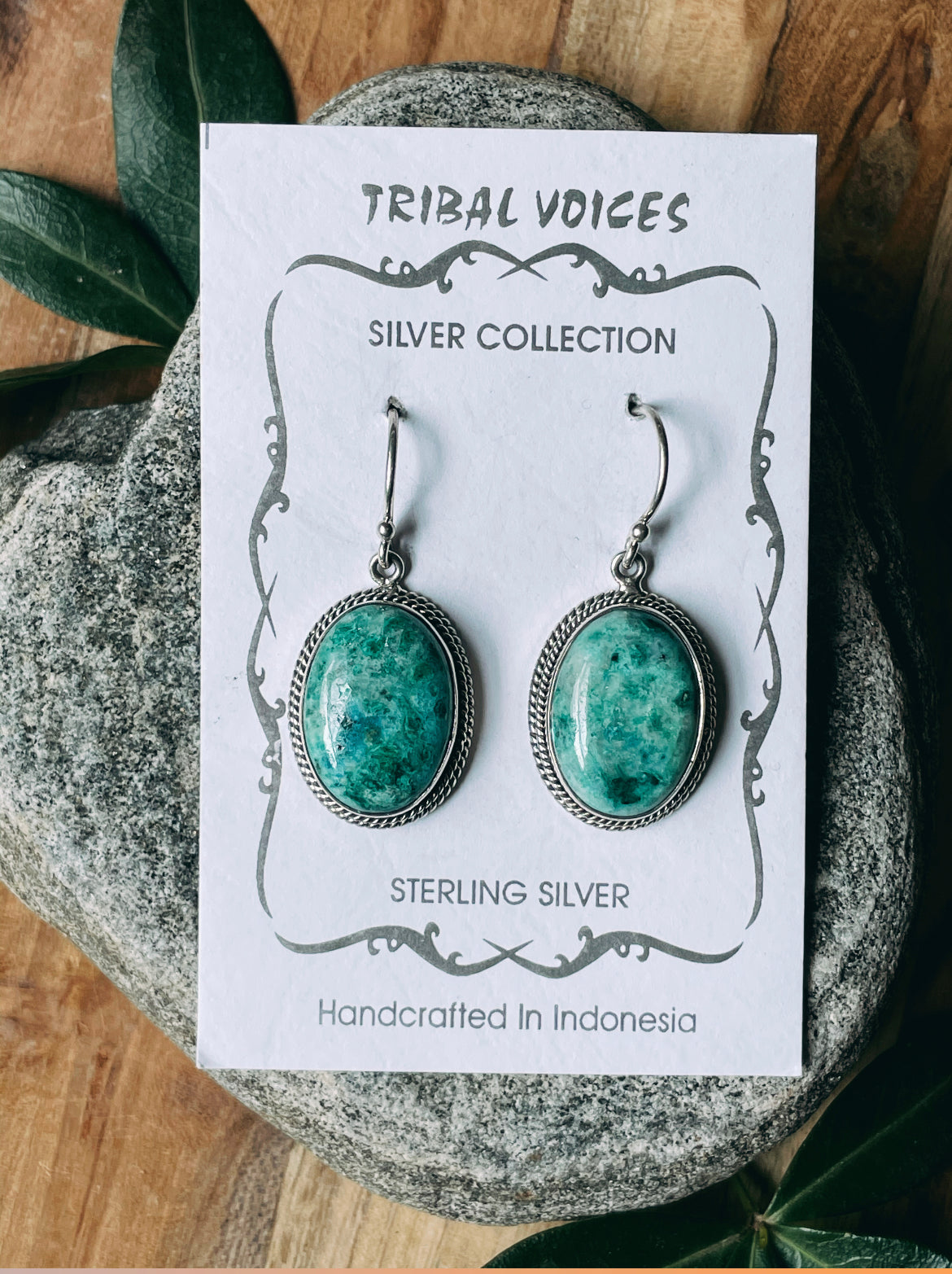 Oval Setting Chrysocolla Earrings