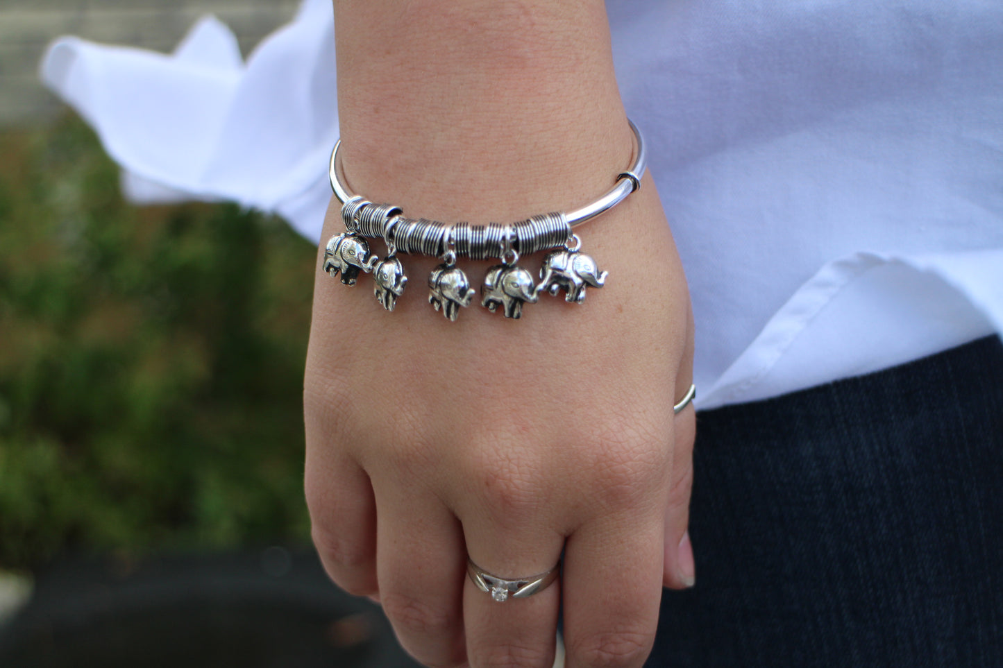 Elephant Dangle Silver Bracelet