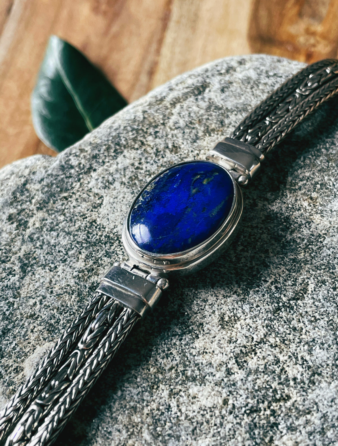 Tri-banded Silver Lapis Lazuli Bracelet