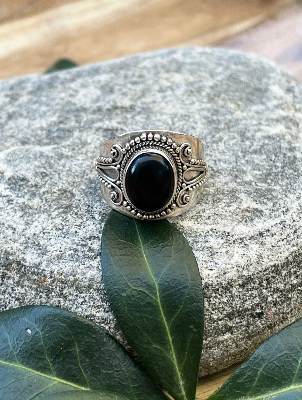 Hectate's Heart Onyx Ring (size 7)
