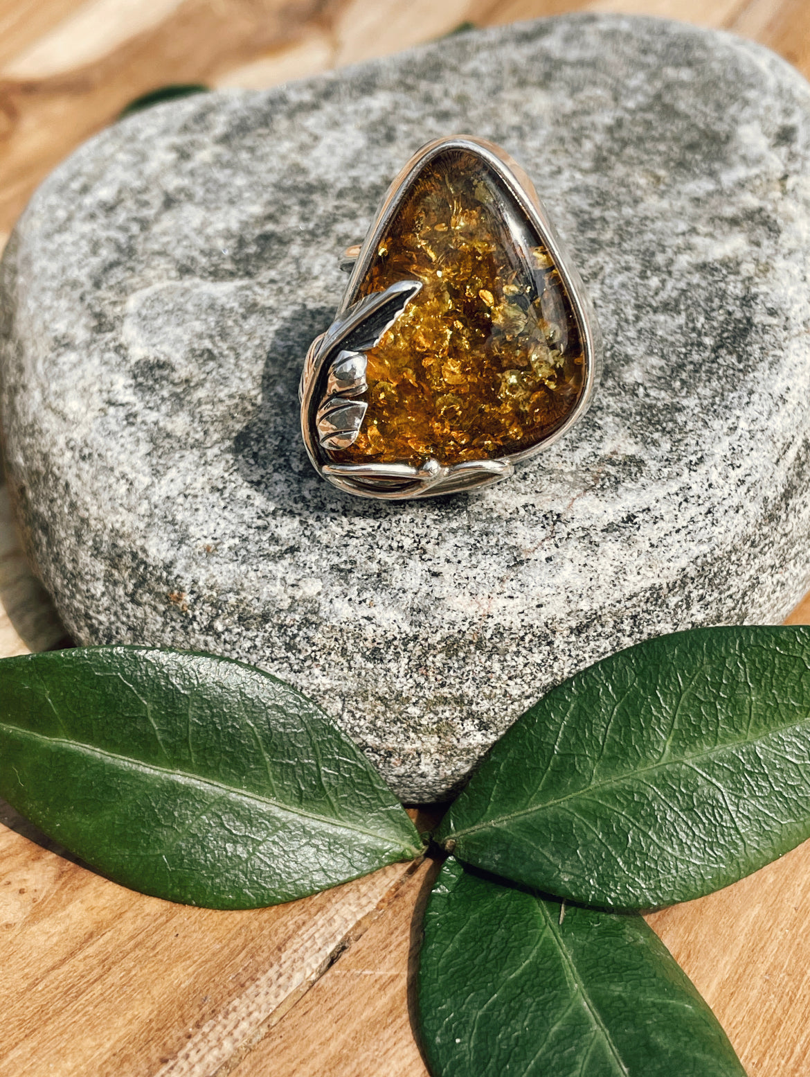 Grounded Sun Amber Ring (Size 8)