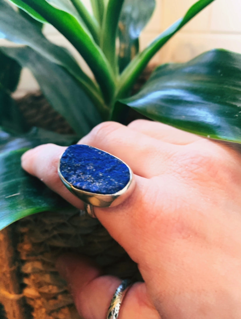 Raw Adjustable Lapis Ring