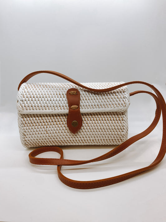 Rectangle Rattan Purse- White