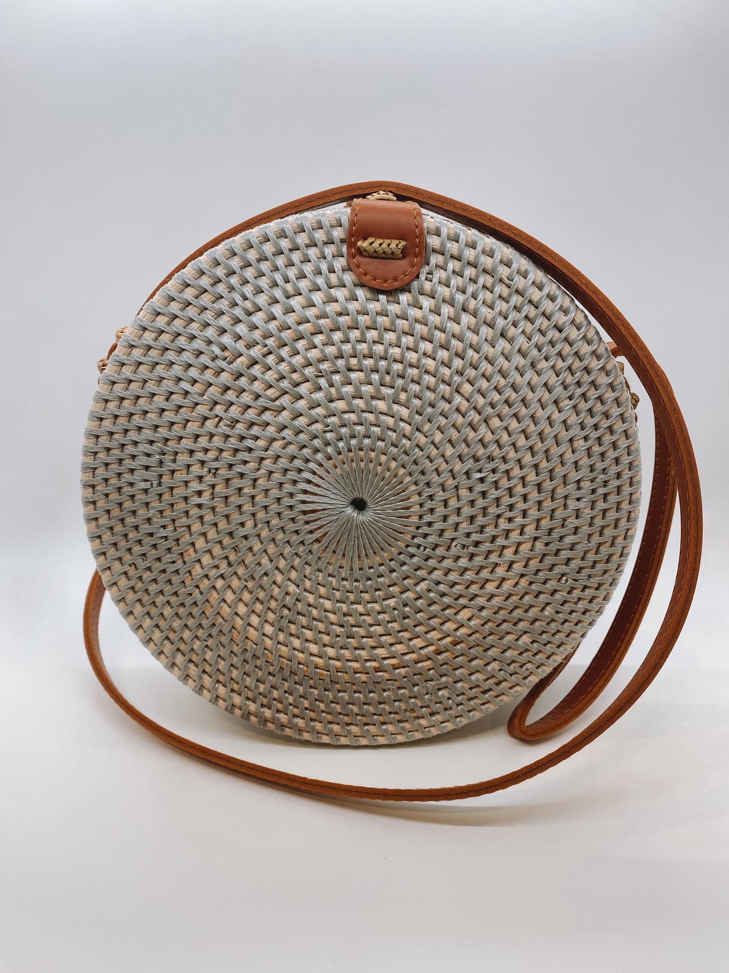 Circle Rattan Purse-Grey
