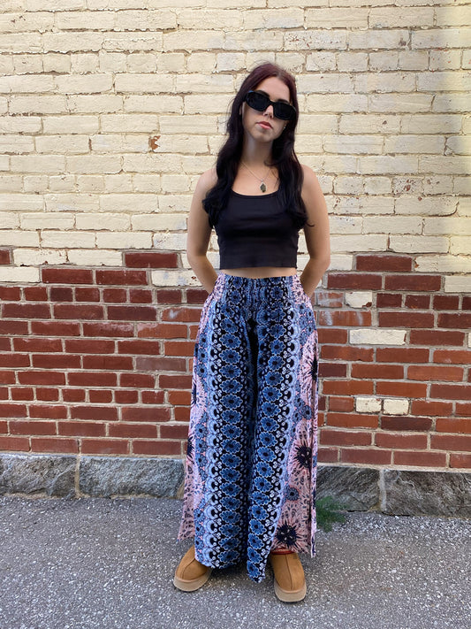 Blue & Pink Pattern Flowy Pants