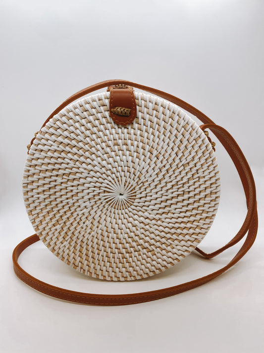 Circle Rattan Purse- White