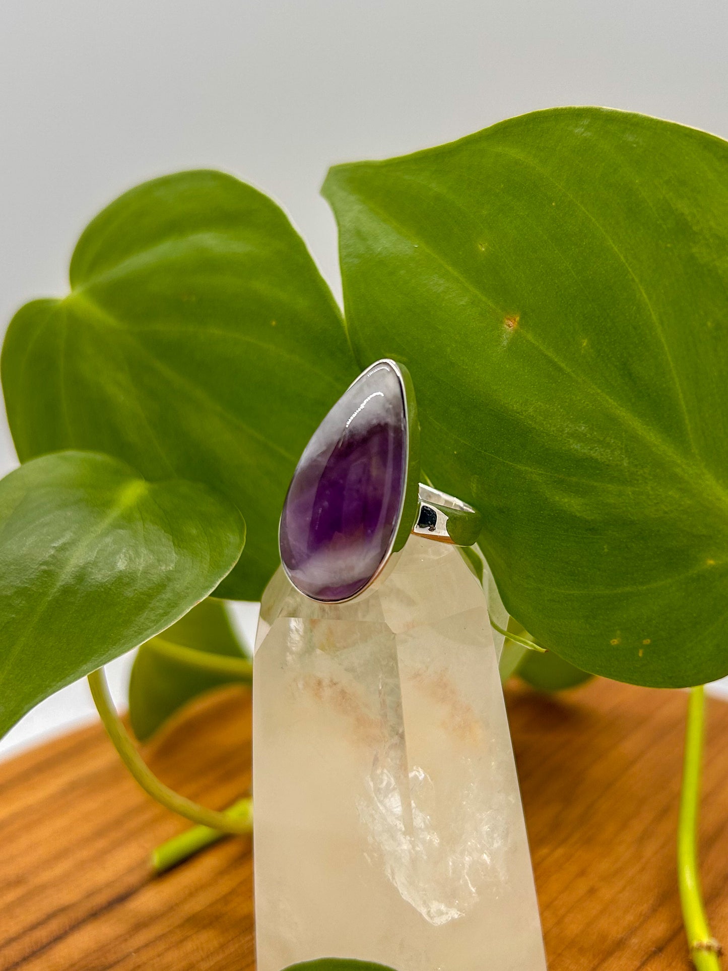 Chevron Amethyst Teardrop Ring Size 6