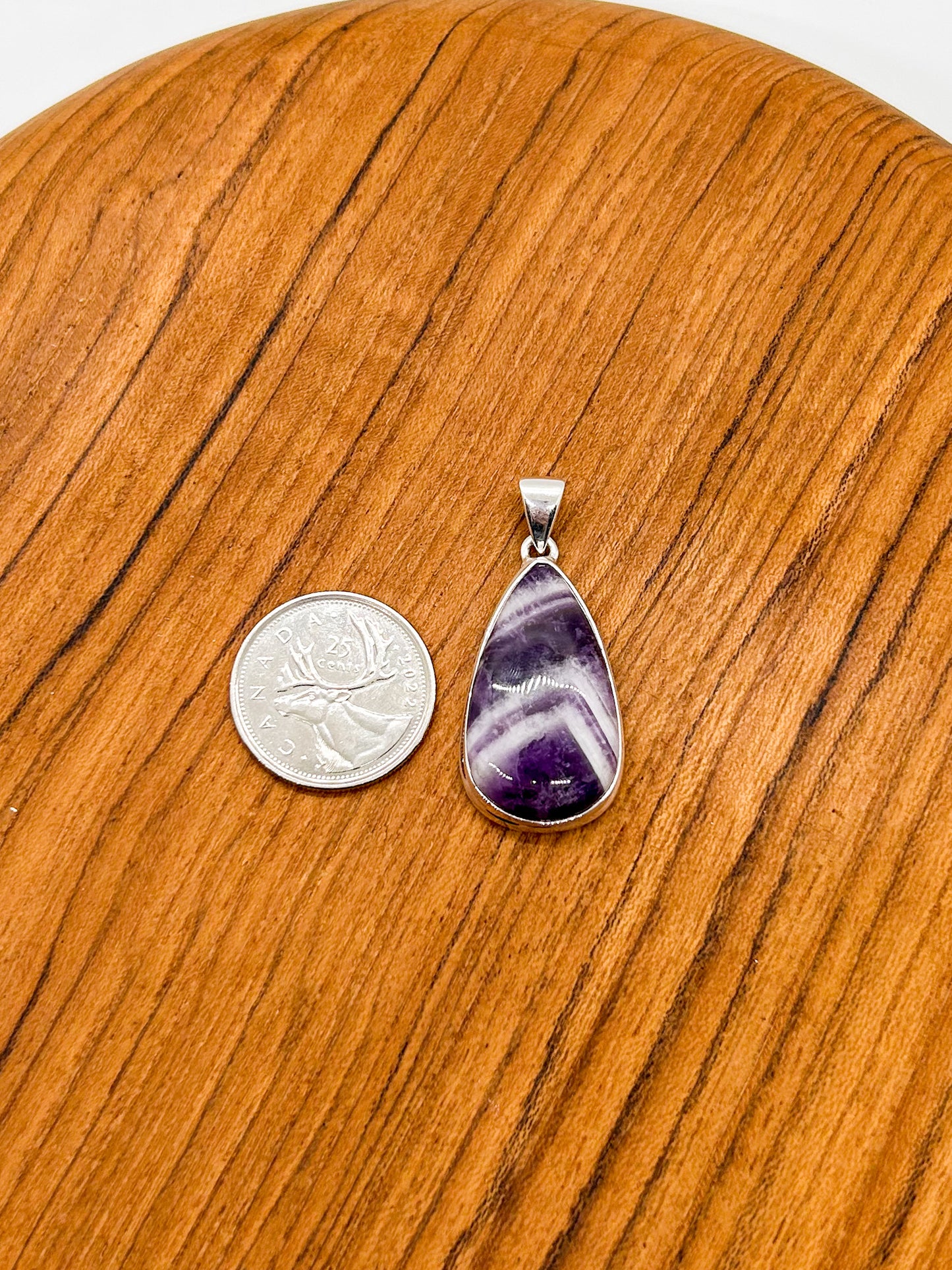 Double Chevron Amethyst Teardrop Pendant (Lg)