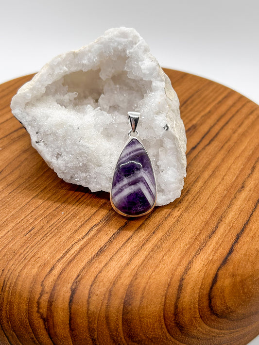 Double Chevron Amethyst Teardrop Pendant (Lg)