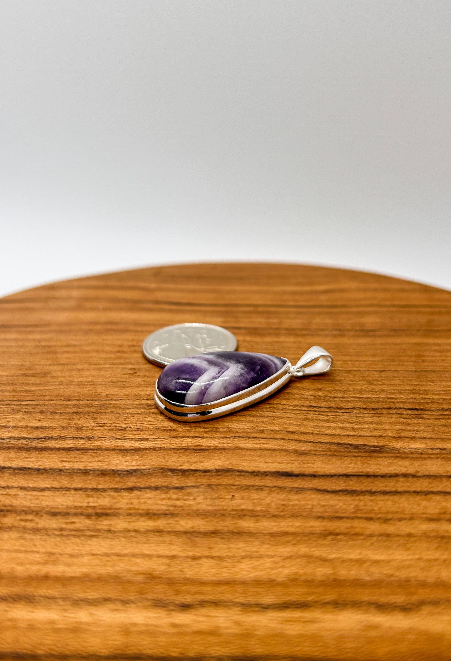 Double Chevron Amethyst Teardrop Pendant (Lg)