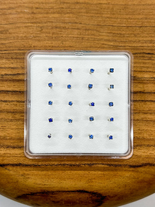 Dark Blue Square Straight-Back Nose Studs