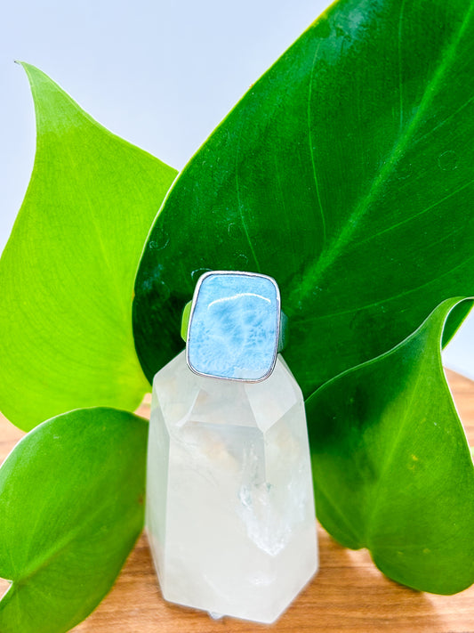 Square-set Larimar Ring (size 6.5)