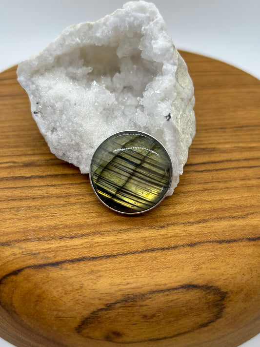 Circular Labradorite Pendant with Feed-Through Clasp