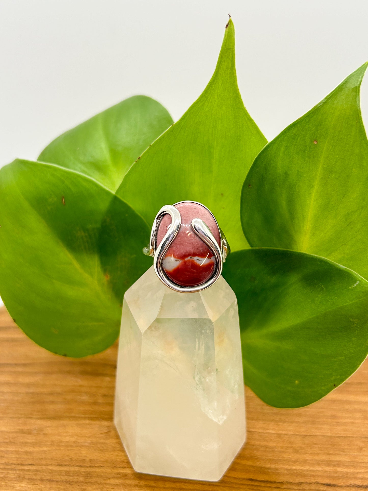 Threaded Red Mookaite Ring (Size 7)