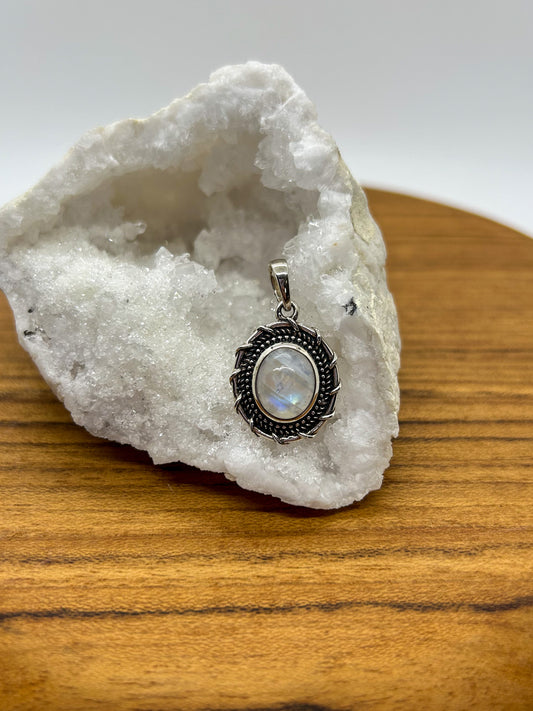 Dainty Moonstone Filigree Pendant