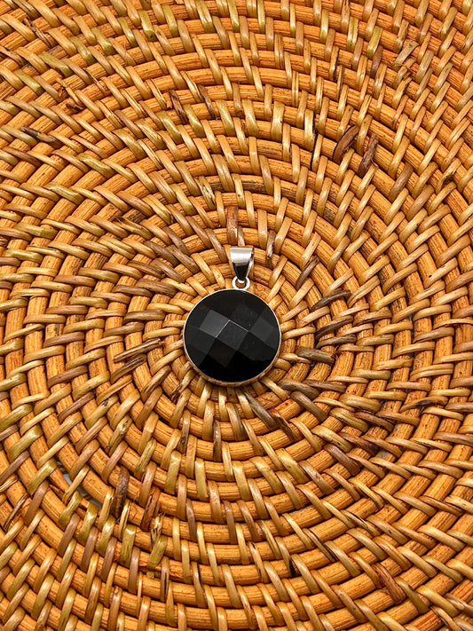 Full Circle Faceted Black Onyx Pendant