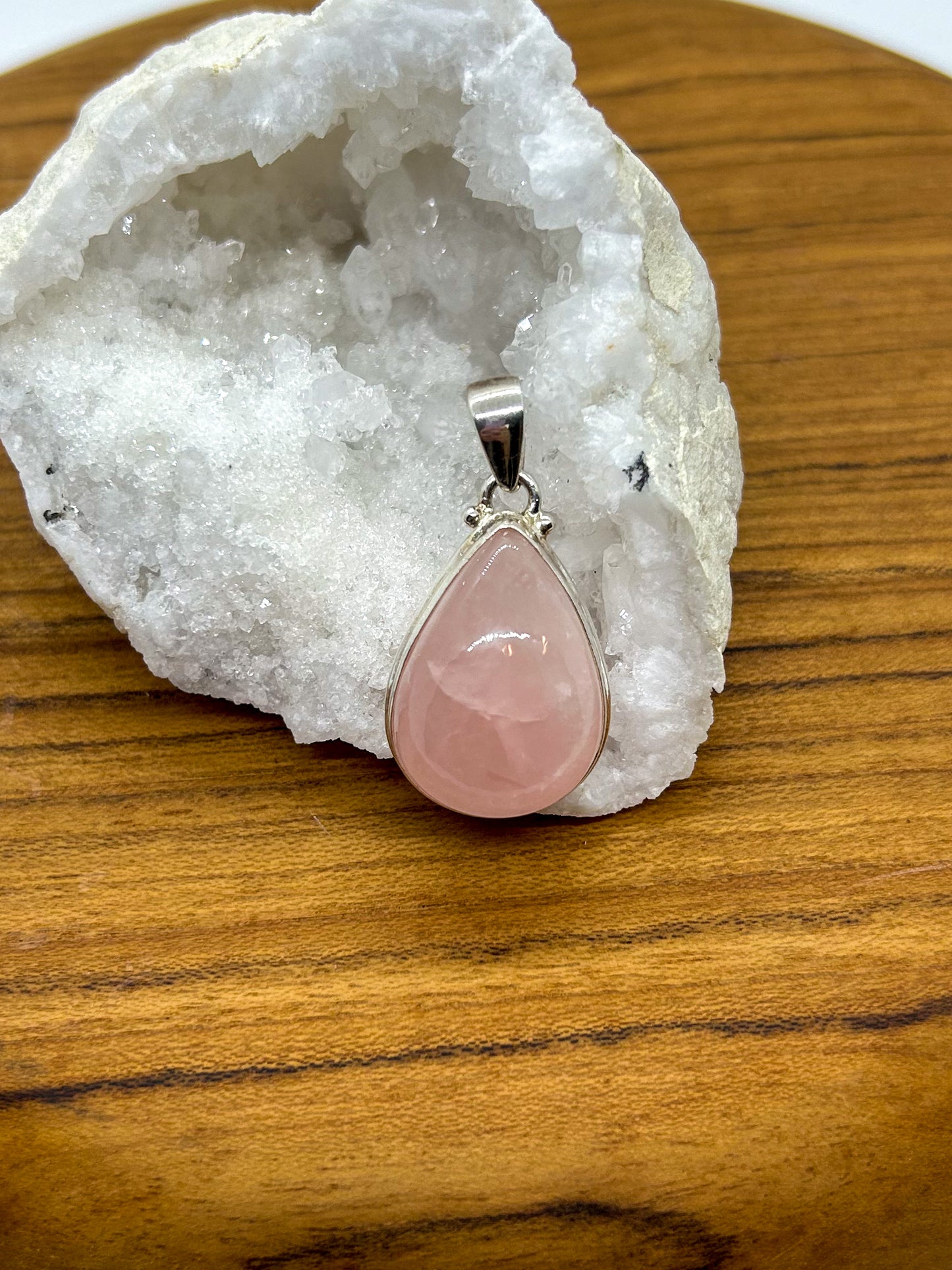 Medium Rose Quartz Rounded Teardrop Pendant