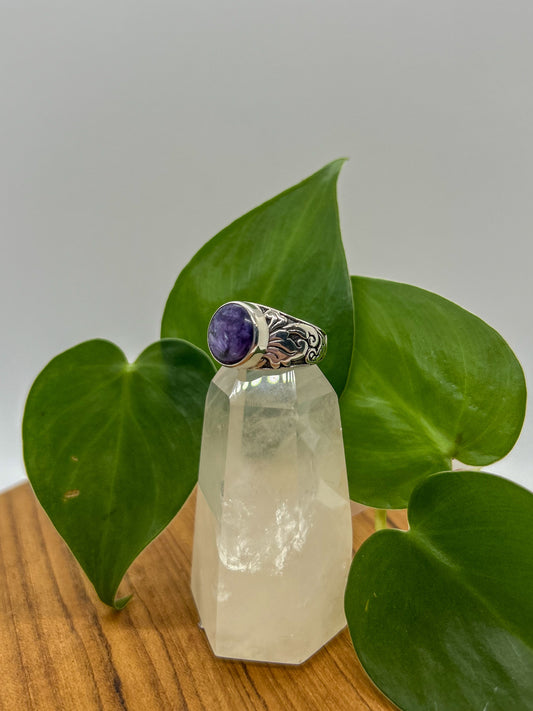 Charoite Wave Band Ring (Size 7.5)