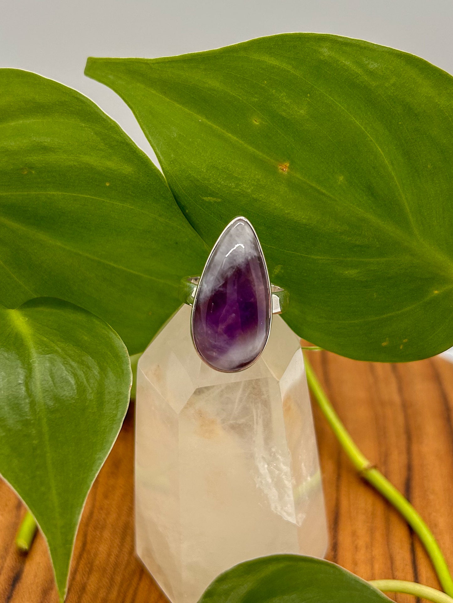 Chevron Amethyst Teardrop Ring Size 6