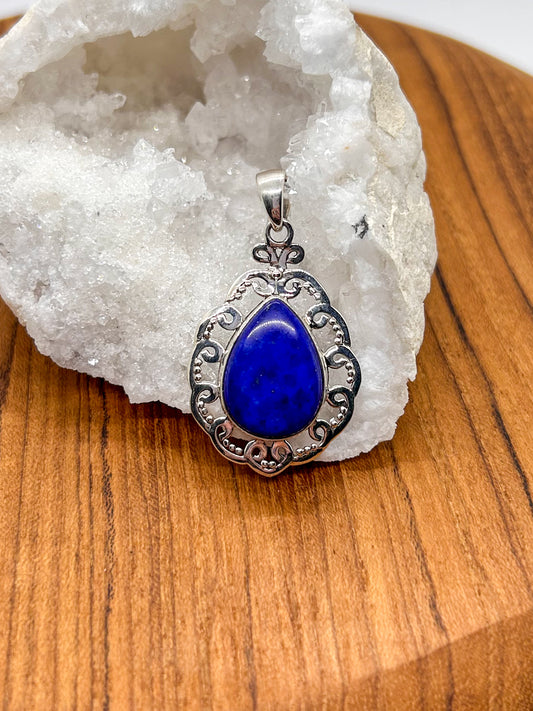 Filigree Lapis Lazuli Teardrop Pendant