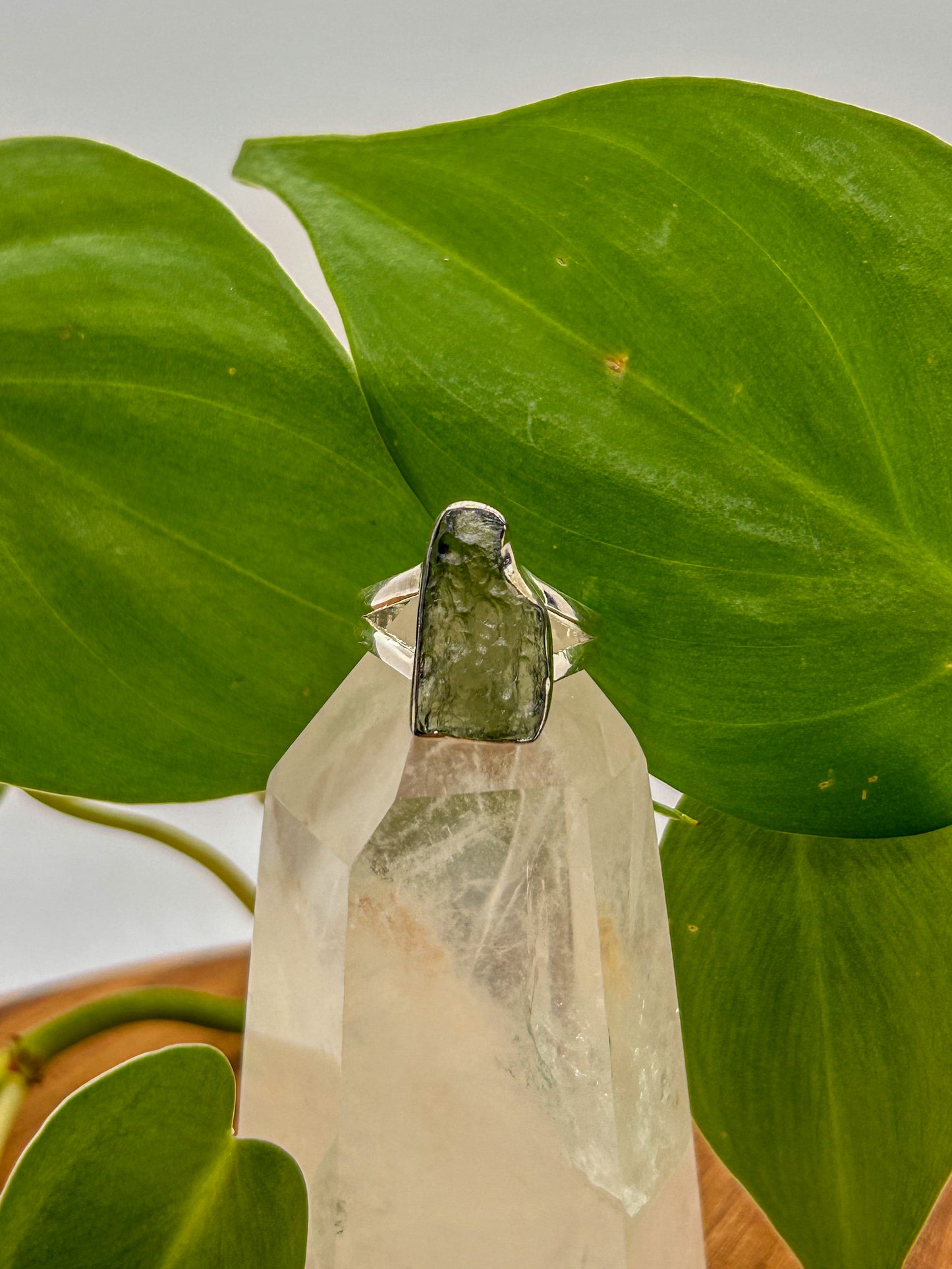 Enchanted Peaks Moldavite Ring Size 6