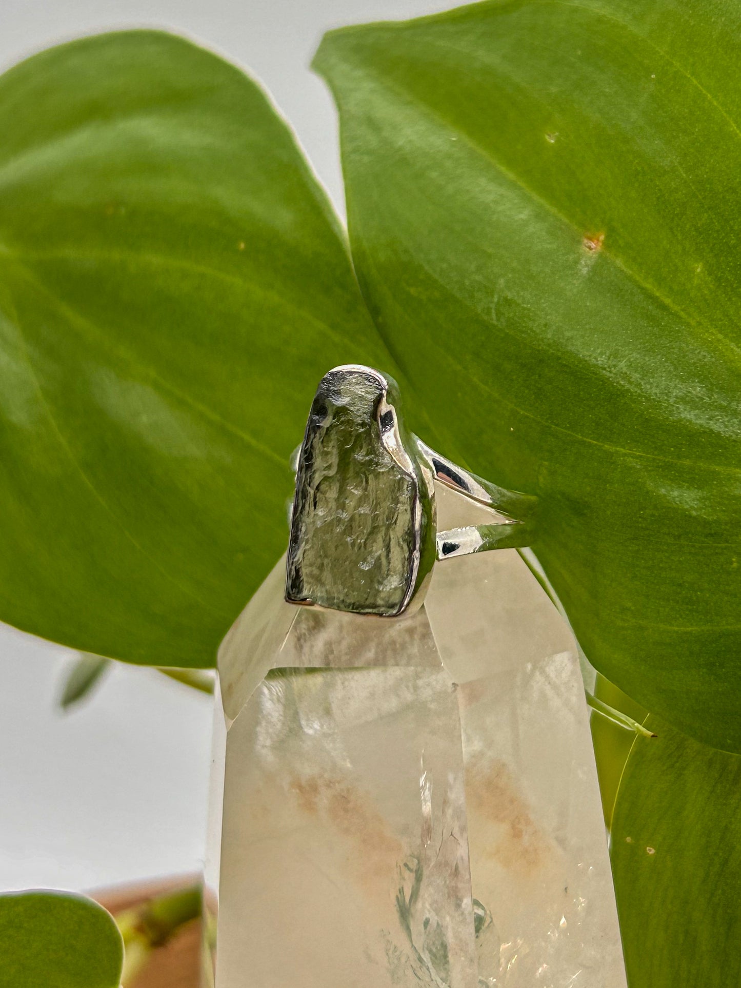 Enchanted Peaks Moldavite Ring Size 6