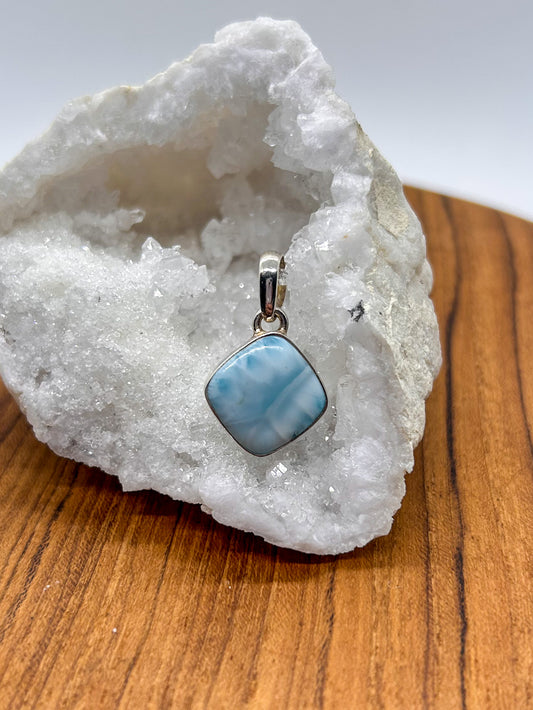 Dainty Diamond Larimar Pendant