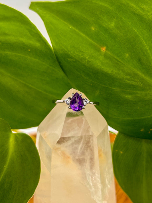 Teardrop Amethyst Enveloped in Cubic Zirconia Size