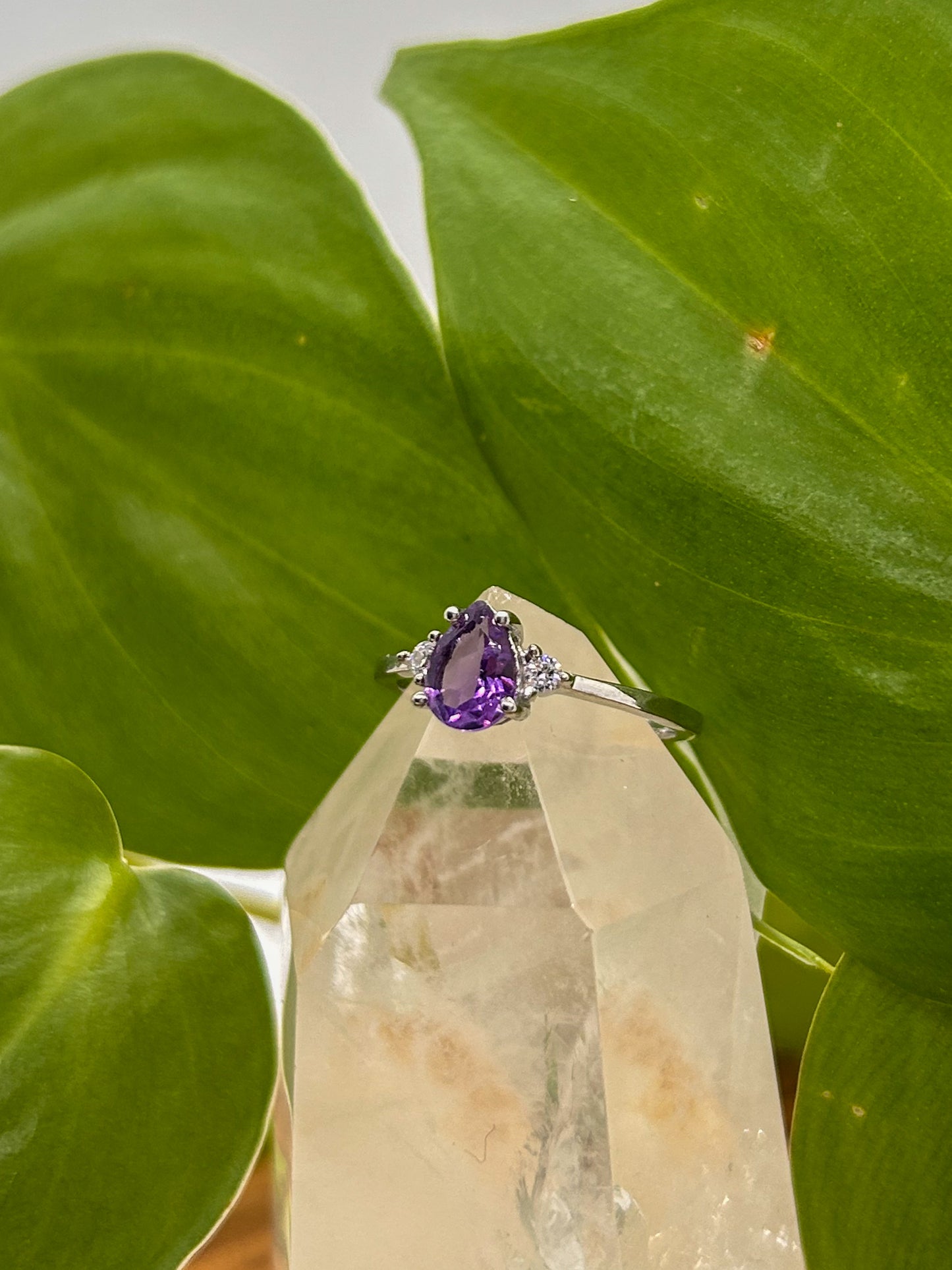 Teardrop Amethyst Enveloped in Cubic Zirconia Size