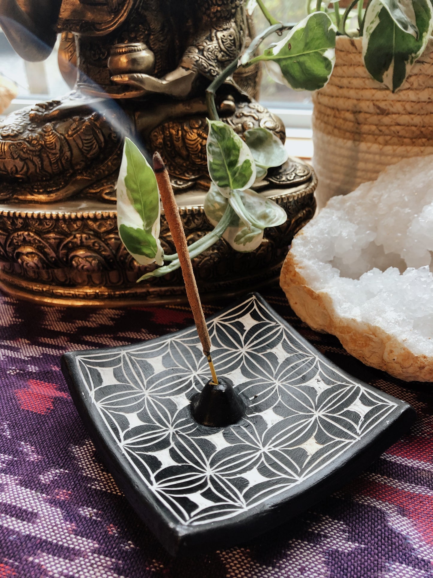 Black Ceramic Incense Burner- Geometric