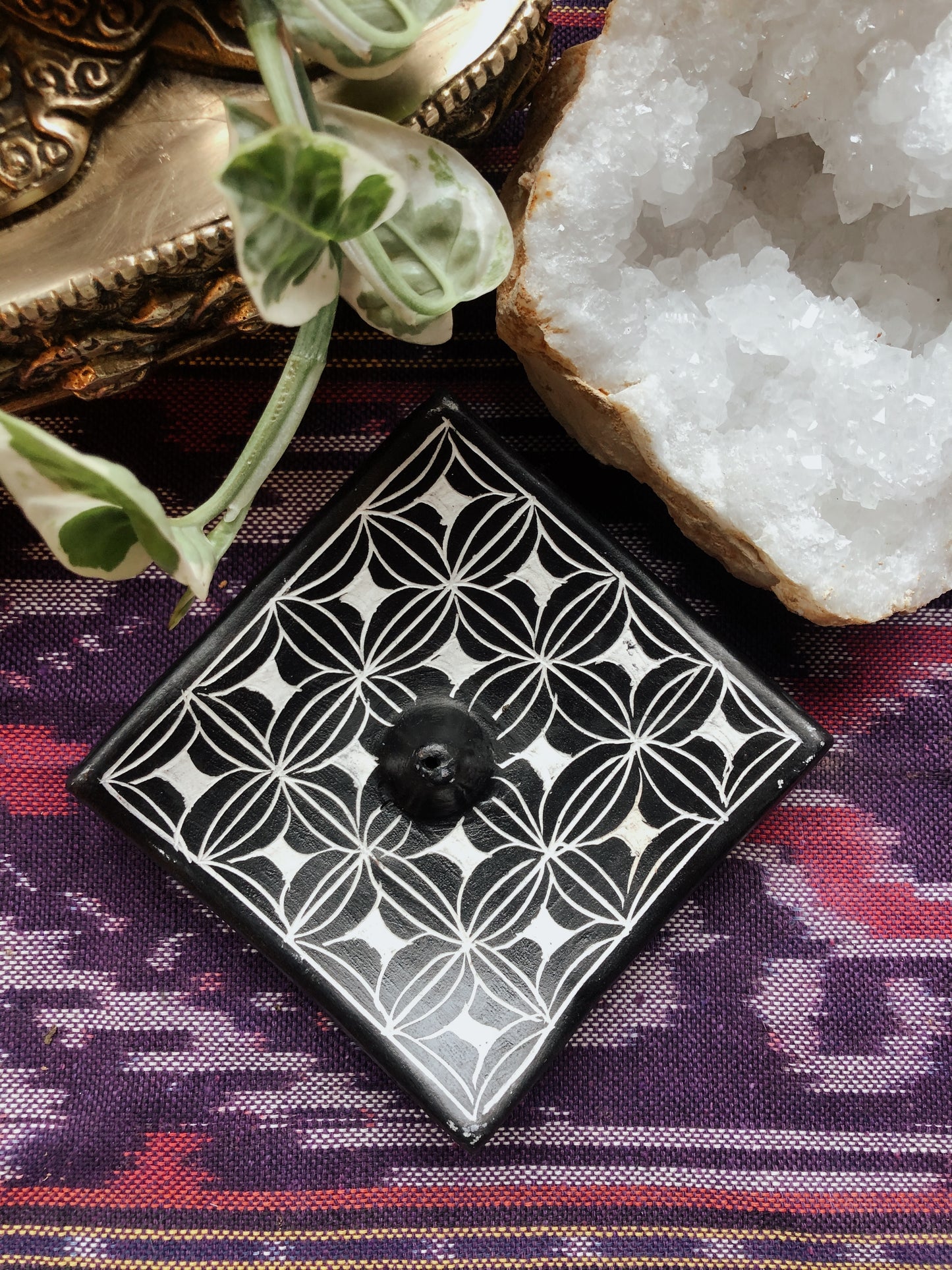 Black Ceramic Incense Burner- Geometric