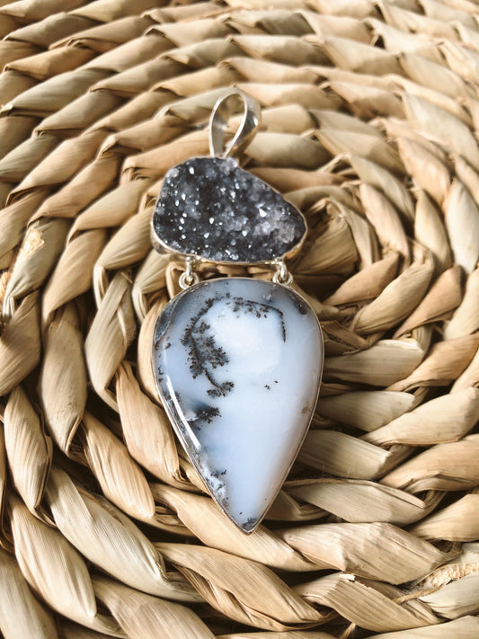 Dendritic Agate Statement Pendant- Crystal Cluster