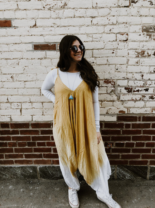 Mustard Yellow Ombre Romper with Tie Straps