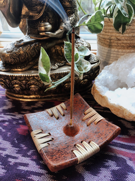 Terracotta Incense Burner- Square with Rattan