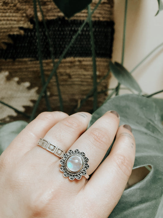 Floral Sun Moonstone Ring